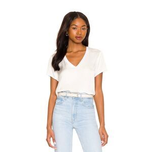 NATION LTD June Sateen V-Neck Top in White, Sz XS